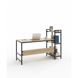 Escritorio industrial con estantes