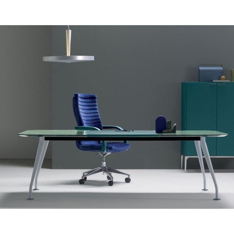 Escritorio de oficina ejecutivo rectangular de cuero con cajones-Escritorios-Muebles para oficina Guadalajara y CDMX